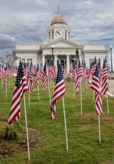 Memorial Day flags and old  Sylva Courthouse - North Carolina