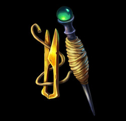 Digital painting. Spindle and scissors. A magic item from a game.
