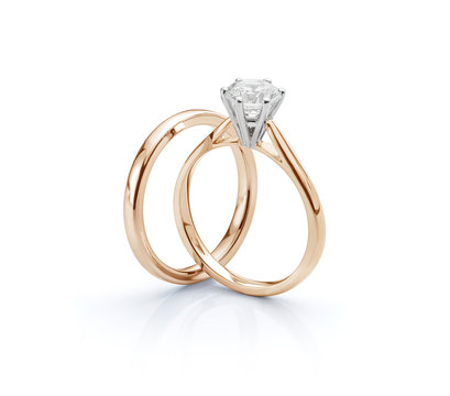Rose Gold Solitaire Diamond Engagement Ring and Rose Gold Wedding Ring Set
