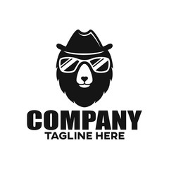 Modern bear in a hat and glasses logo. Vector illustration.