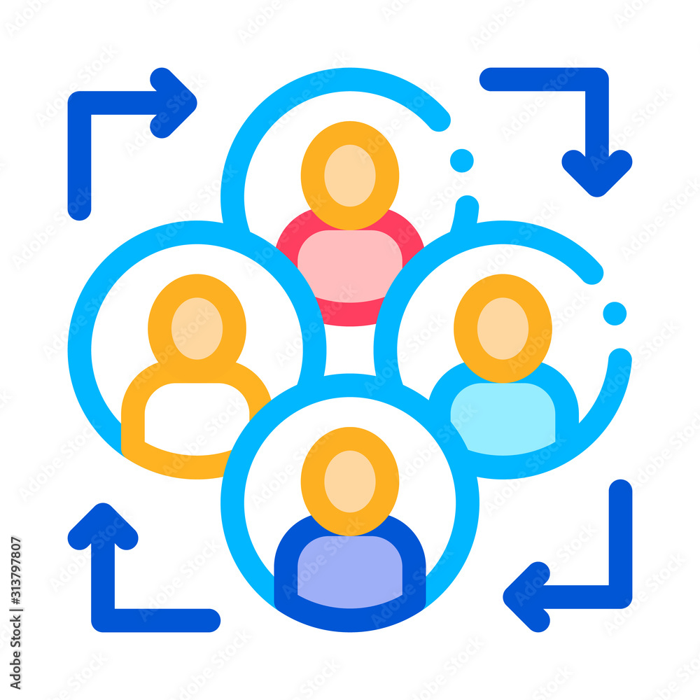 Poster human silhouettes and arrow agile element vector icon thin line. agile rocket and document, gear and