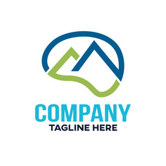 Modern brain mountains and medicine logo. Vector illustration.