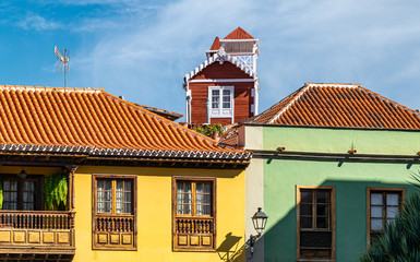 Brightly painted houses in Orotava, small town on Tenerife.