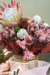 Fynbos flowers as decor at a wedding reception