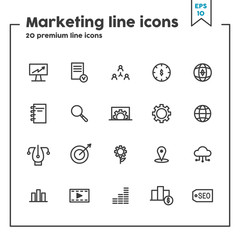 Marketing thin line icon. Concept of sales, set and marketing. Vector illustration symbol elements for web design and apps.