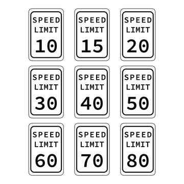 Road speed limit signs from ten to eighteen. Vector illustration.