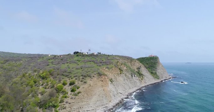 4K aerial view of Cape Emine. Cape Emine is a headland located at the Bulgarian Black Sea Coast. Cape Emine is the endpoint of the European walking route E3