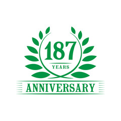 187 years logo design template. One hundred eighty seventh anniversary vector and illustration.