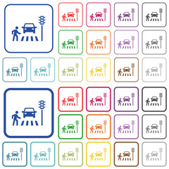 Pedestrian crossing outlined flat color icons