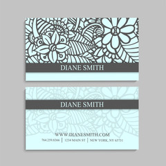 Flower business cards white and black light blue background