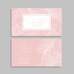 Flower business cards white and black pink background