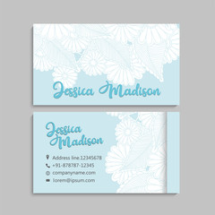 Flower business cards white and black light blue background