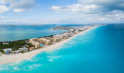 Fototapeta na wymiar Cancun Mexico, Beaches, Zona Hotelera aerial