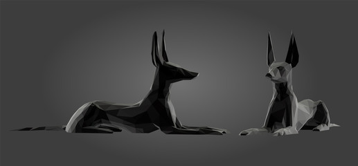 Fototapeta premium Anubis in Black and White. Dark Set of Egyptian Gods. Low Poly Vector Greyscale Silhouette 3D Rendering