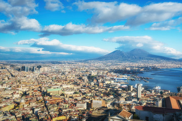 Fototapeta na wymiar Aerial view of Naples and Mount Vesuvius from Castle Sant Elmo, Naples bay (Napoli bay), Italy