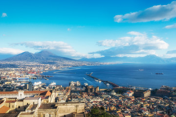 Panoramic view of Naples and volcano Vesuvius, Naples bay (Napoli bay), Italy