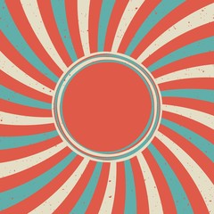 Sunlight retro faded grunge background with vintage frame for text. red and blue color burst background.