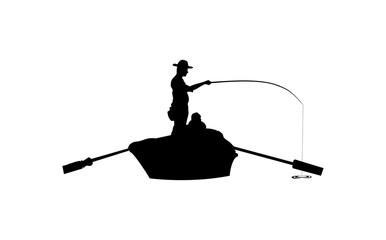 Vector of Fisherman fishing on the ship silhouette design   eps format