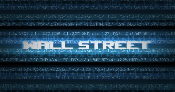 Stock Market Tickers running over the word Wall Street - Financial world market concept