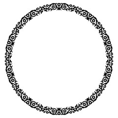 Photo frame. Decorative round line art for design template. Vector geometric vintage metal element. Floral border. Lace illustration for invitation, greeting card. Napkin icon for scrapbook.