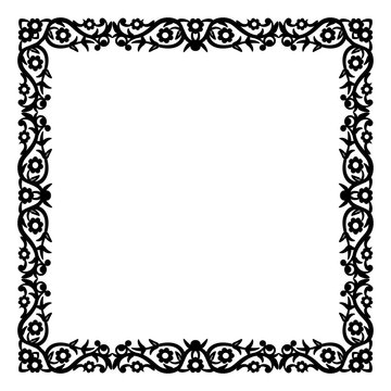 Photo frame. Decorative rectangular line art for design template. Vector geometric vintage metal element. Floral border. Lace illustration for invitation, greeting card. Napkin for scrapbook