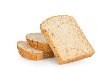 sliced wheat bread isolated white background