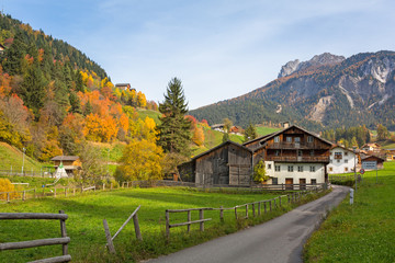 Fototapeta na wymiar Idyllic scenery of the Santa Maddalena village in South Tyrol at autumn. Italy