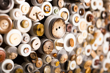 Buttons on showcase in shop