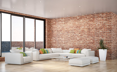 large luxury modern bright interiors Living room mockup illustration 3D rendering computer digitally generated image