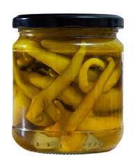 Canned green chili peppers in jar