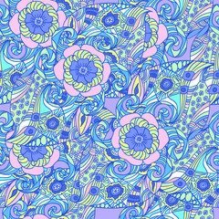 Fototapeta premium Abstract illustration heart and waves. Colorful doodles. Seamless pattern. Use it as pattern fills, web page background, surface textures, fabric or paper, wrapping, backdrop design