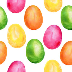 Hand drawn watercolor Easter background with eggs on white