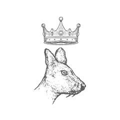 Hand Drawn Musk Deer Head with Crown Sketch. Vector