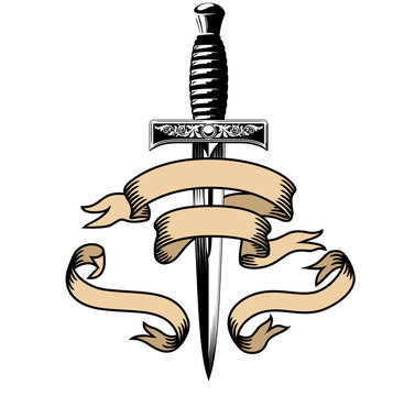 Dagger and Banner drawn in a Gothic style