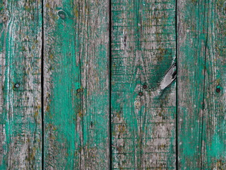 Old pier. Shabby green wooden background. Rustic style. Favorite wallpaper. The texture of wood boards.