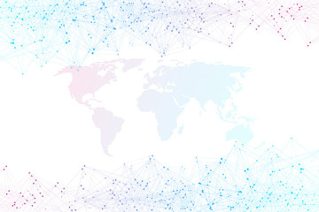 Abstract Big Data visualization digital network connection concept background. Artificial intelligence and engineering technology. Global network, Lines plexus, minimal array. Vector illustration.