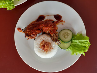 Fresh Natural Delicious Tasty Traditional Cooked Crispy Fried Chicken Food Dishes on the Restaurant Cafe Table
