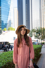 young woman in the city. Dubai Marina