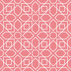 White and pink seamless pattern in oriental arabic style