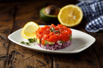 Salmon tartare with avocado and onion