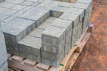 Stacks of stone pavers in a retail setting.