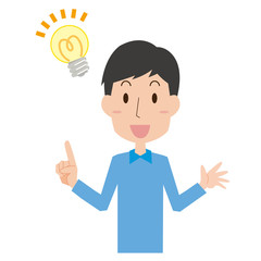 男性　上半身　ひらめき　アイデア