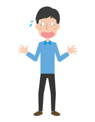 男性　全身　びっくり　驚く