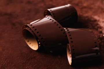 Photo film on the brown velvet background