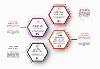 Vector infographic with 4 hexagons. Used for four diagrams, graph, flowchart, timeline, marketing, presentation. Creative business concept step by step