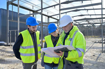 Engineering instructor working on building site with apprentice