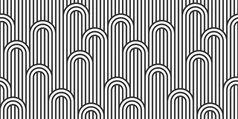 Materiał do szycia Seamless pattern with twisted lines, vector linear tiling background, stripy weaving, optical maze, twisted stripes. Black and white design.