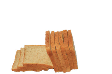 Close up image of cut of loaf bread on white against white background