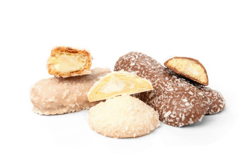 Different types of cookies isolated on white background.