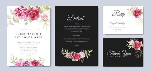 wedding invitation card with beautiful roses and leaves